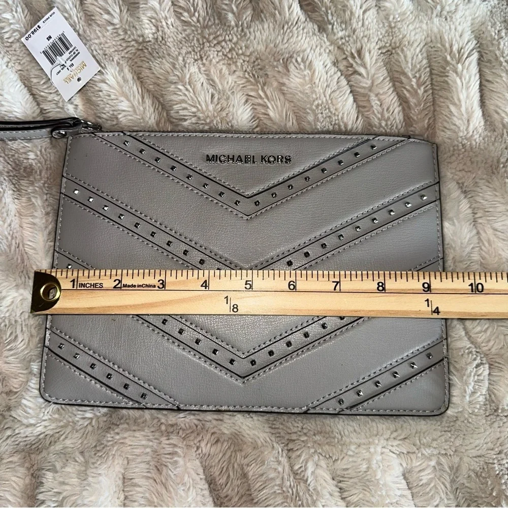 Michael Kors XL Wristlet Clutch Studded Leather Neutral Glam NWT